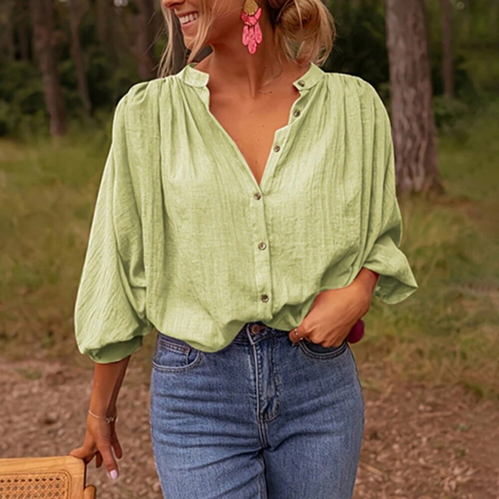 Green Casual Women's Elegant Button-Up Shirt